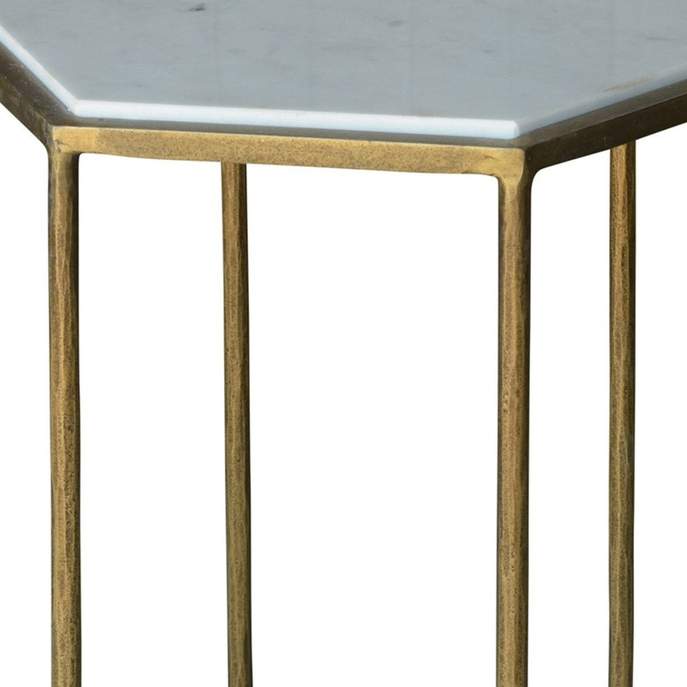 Geometric Gold and White Marble Side Table By Homeroots | Side Tables | Modishstore - 4