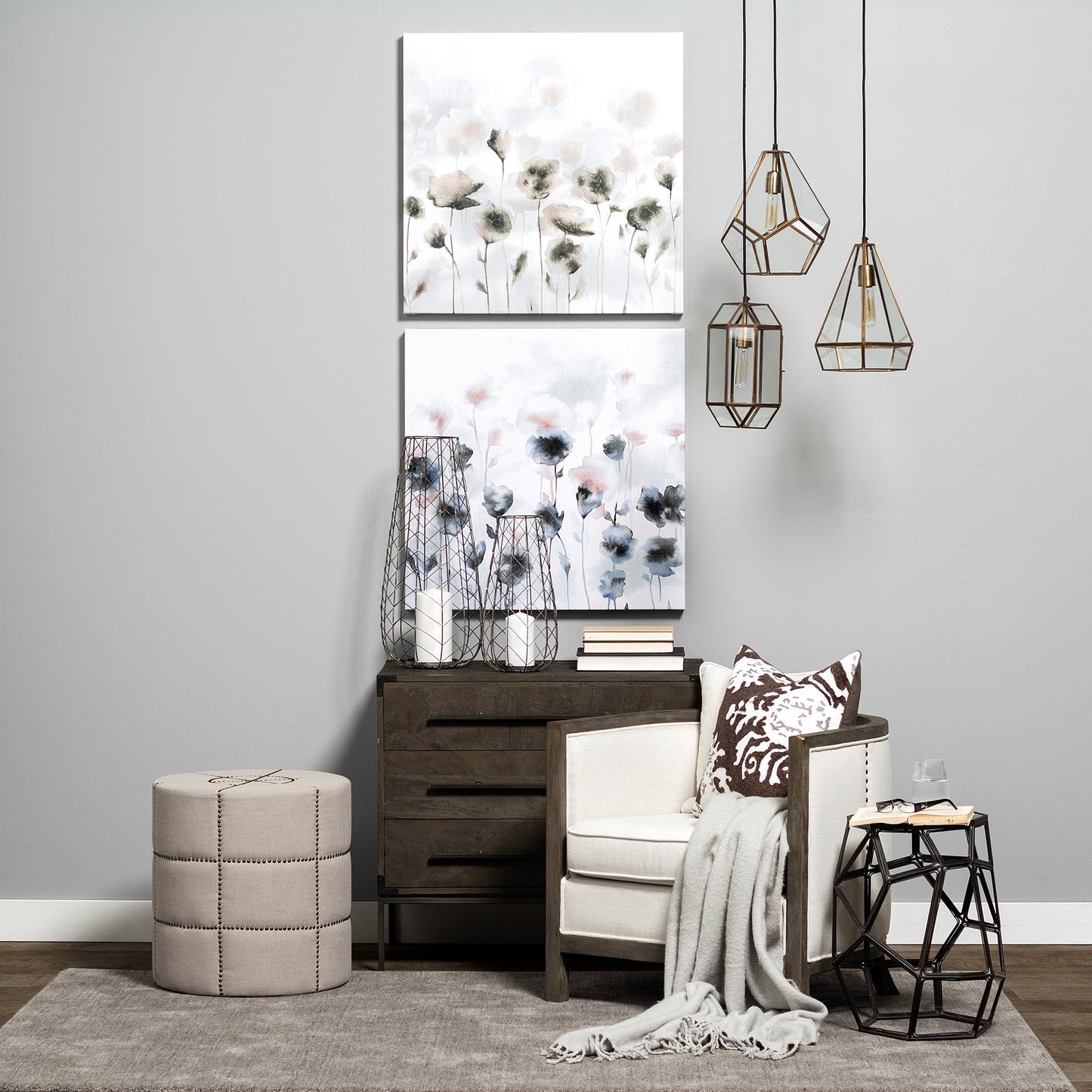 Cream Ottoman with Metal Detailing By Homeroots | Ottomans | Modishstore - 3