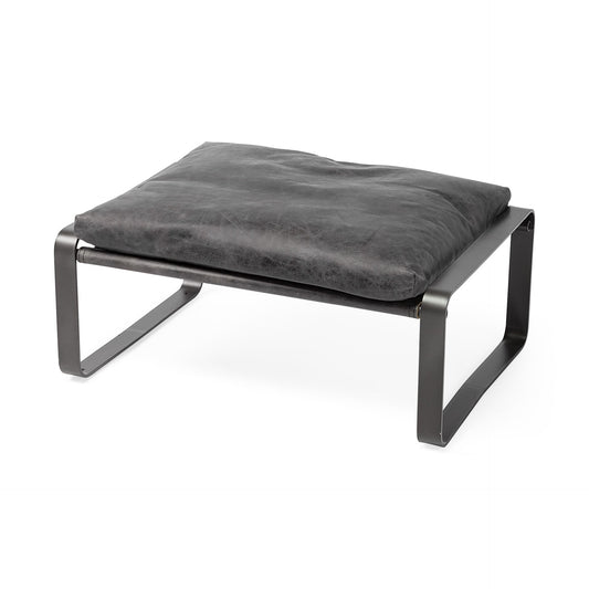 Mod Black Leather Metal Base Ottoman By Homeroots | Ottomans | Modishstore