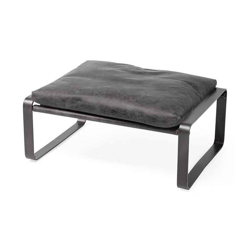 Mod Black Leather Metal Base Ottoman By Homeroots | Ottomans | Modishstore