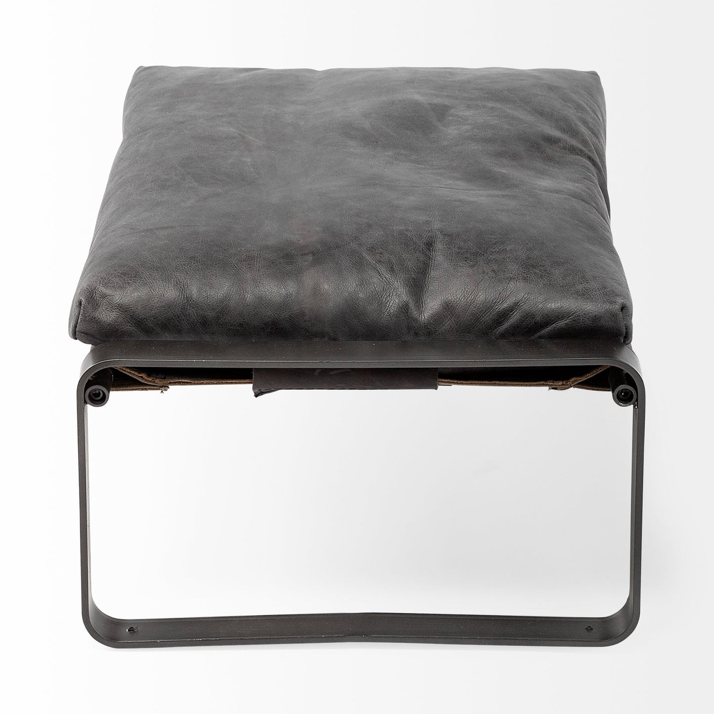Mod Black Leather Metal Base Ottoman By Homeroots