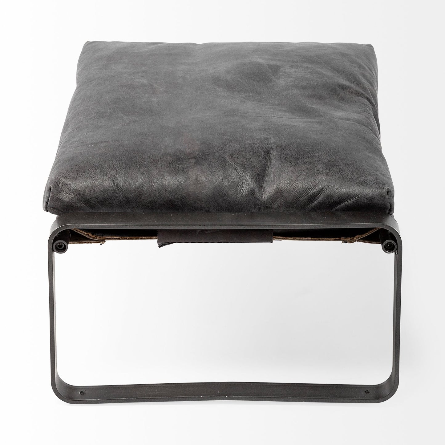 Mod Black Leather Metal Base Ottoman By Homeroots | Ottomans | Modishstore - 4