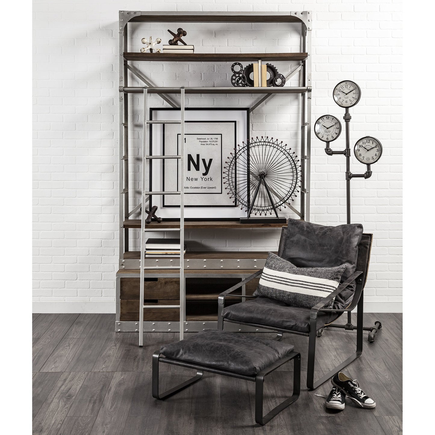 Mod Black Leather Metal Base Ottoman By Homeroots | Ottomans | Modishstore - 7