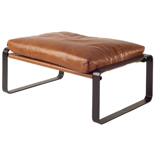 Mod Brown Leather Metal Base Ottoman By Homeroots