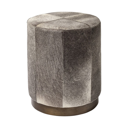 Gray Cowhide Tall Ottoman with Metal Base By Homeroots | Ottomans | Modishstore