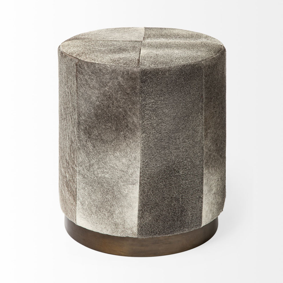 Gray Cowhide Tall Ottoman with Metal Base By Homeroots | Ottomans | Modishstore - 3