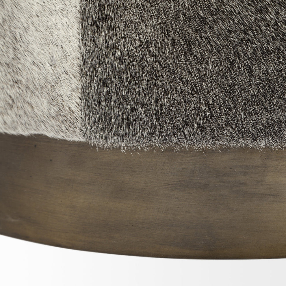 Gray Cowhide Tall Ottoman with Metal Base By Homeroots | Ottomans | Modishstore - 7