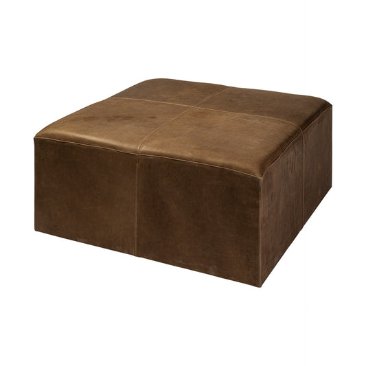 Brown Leather Wrapped Ottoman By Homeroots