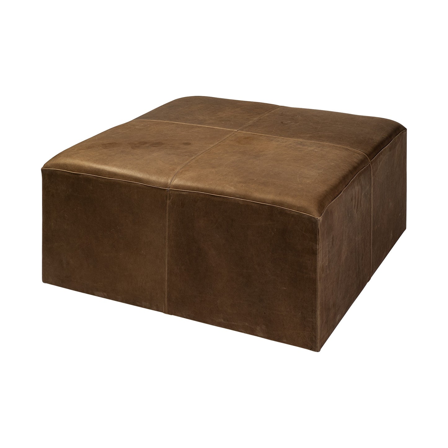 Brown Leather Wrapped Ottoman By Homeroots | Ottomans | Modishstore