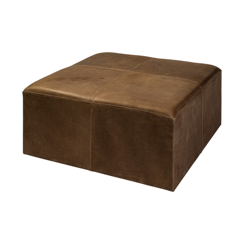 Brown Leather Wrapped Ottoman By Homeroots | Ottomans | Modishstore