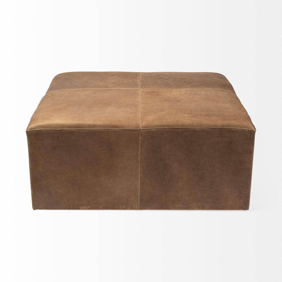 Brown Leather Wrapped Ottoman By Homeroots | Ottomans | Modishstore - 2