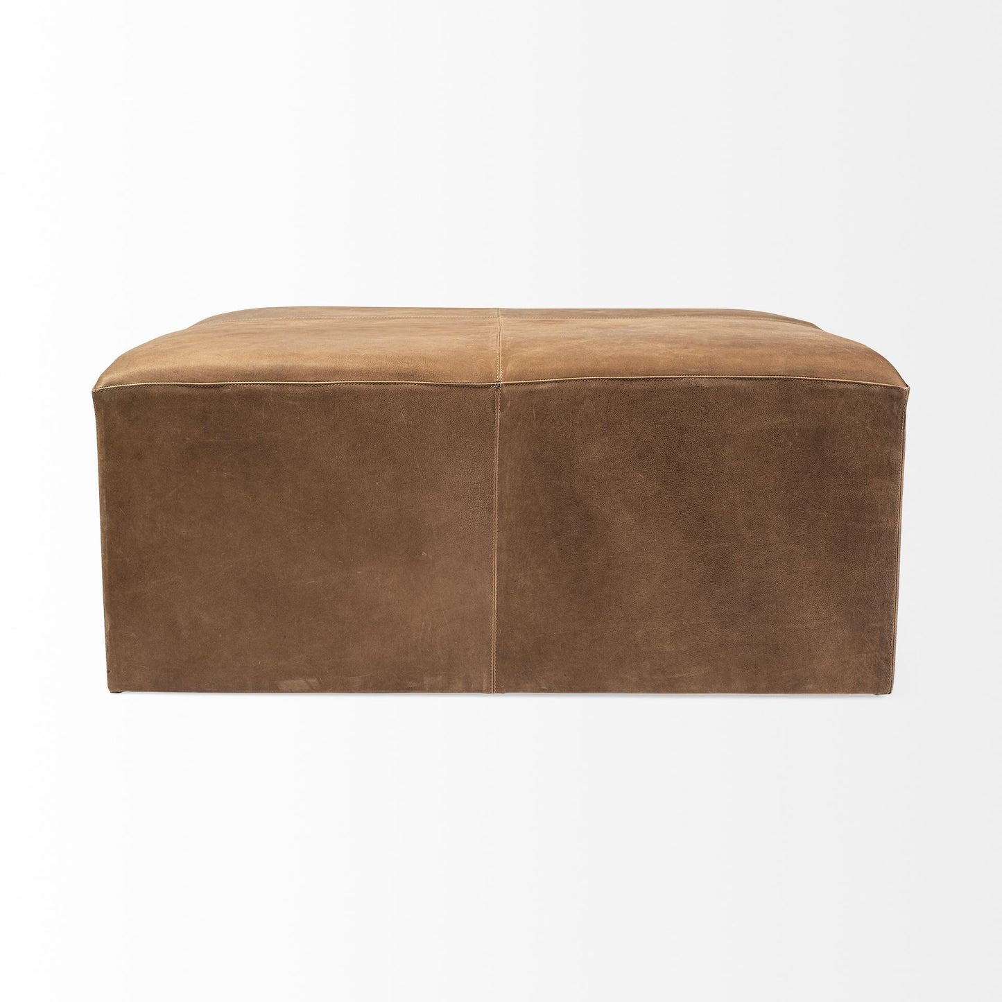 Brown Leather Wrapped Ottoman By Homeroots | Ottomans | Modishstore - 3