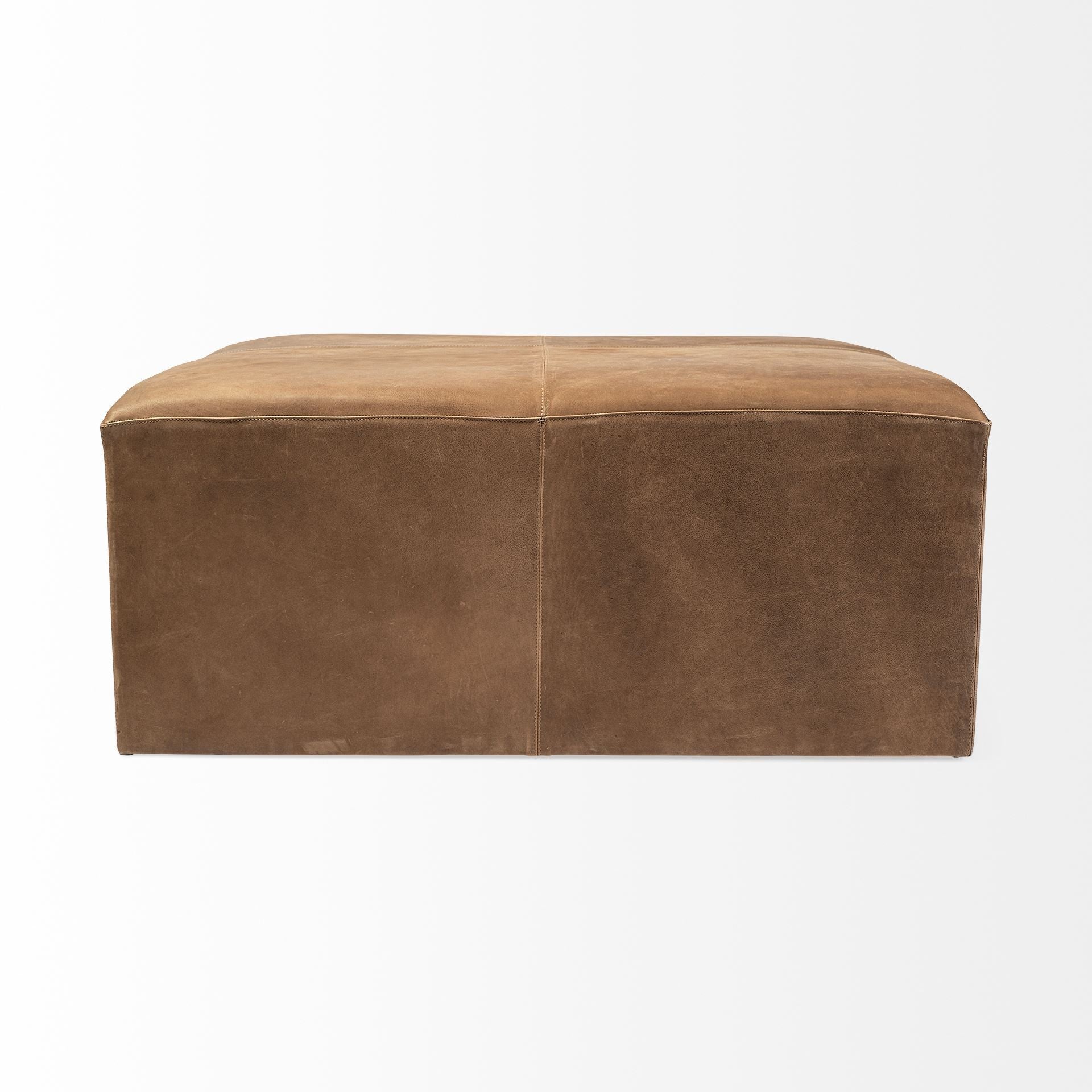 Brown Leather Wrapped Ottoman By Homeroots | Ottomans | Modishstore - 3
