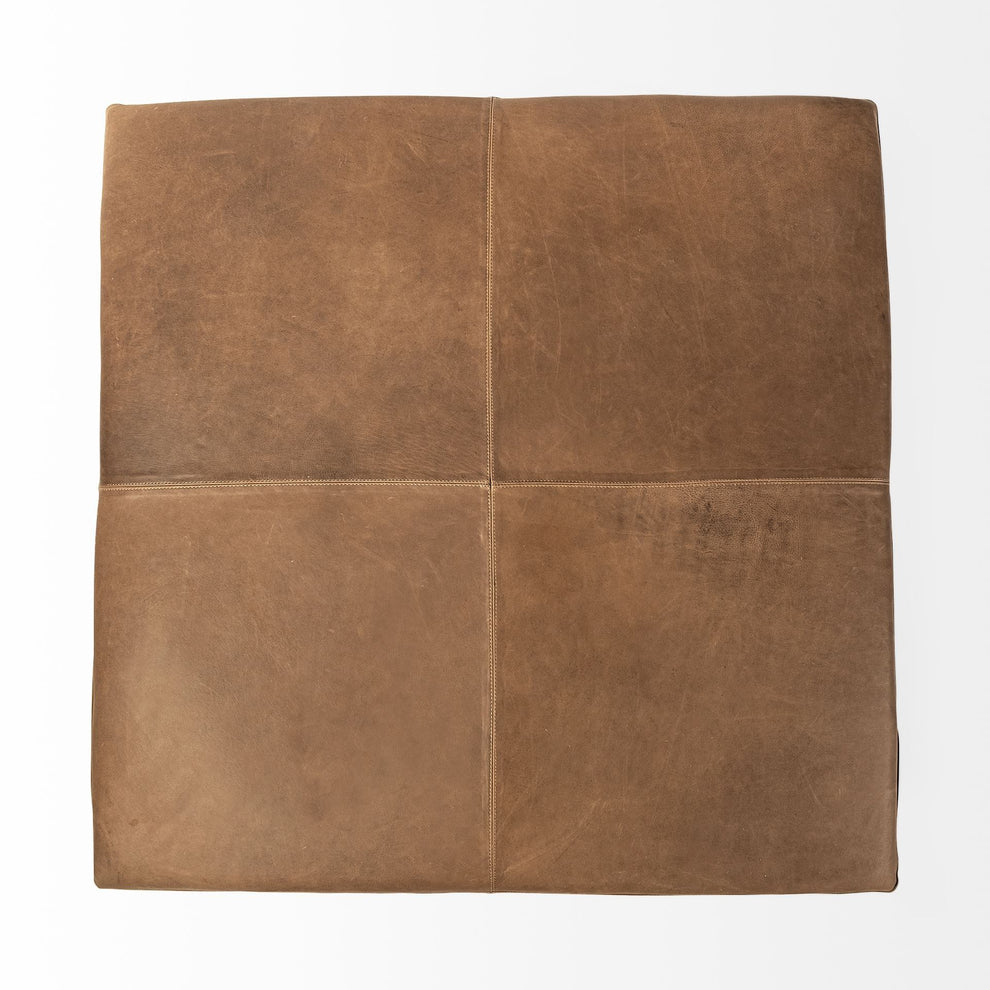 Brown Leather Wrapped Ottoman By Homeroots | Ottomans | Modishstore - 4