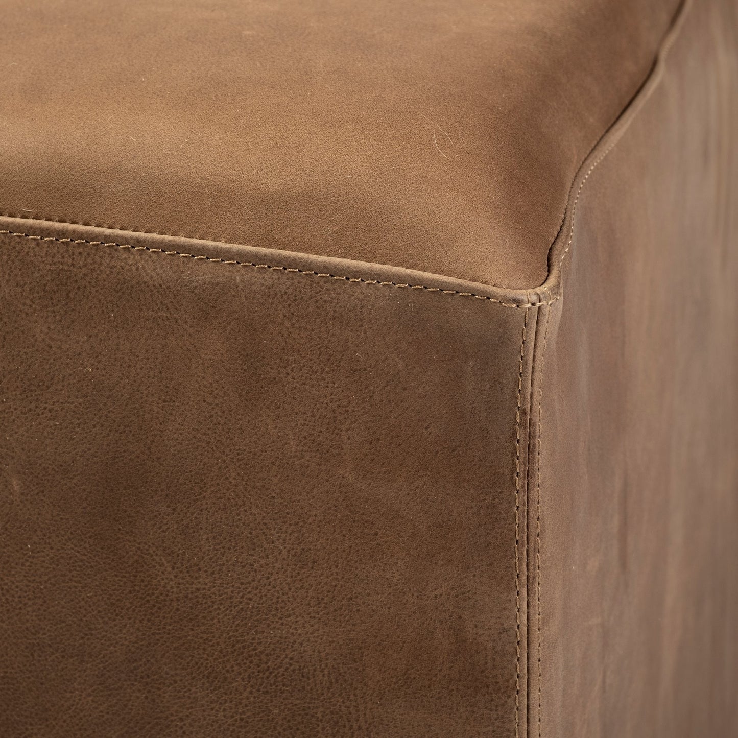 Brown Leather Wrapped Ottoman By Homeroots | Ottomans | Modishstore - 7