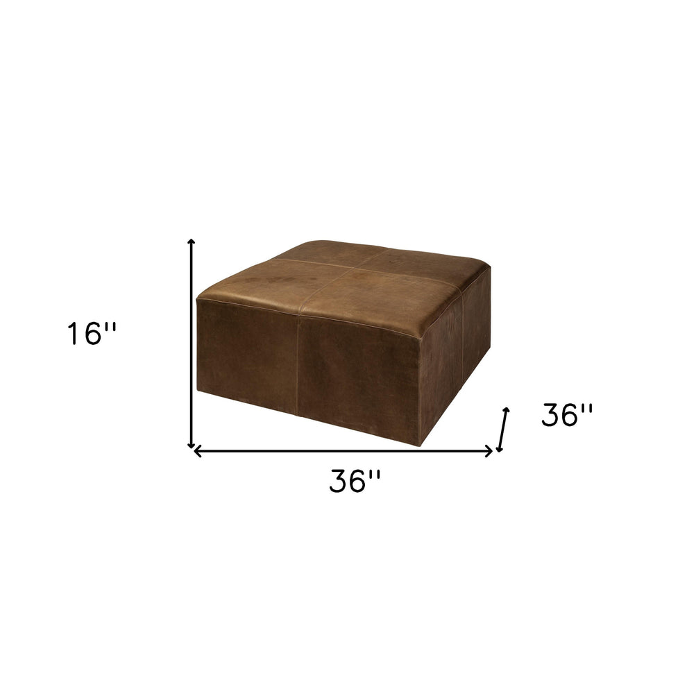 Brown Leather Wrapped Ottoman By Homeroots | Ottomans | Modishstore - 6