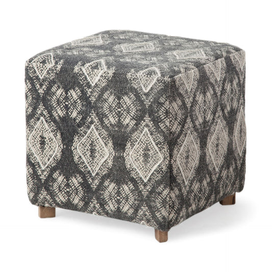 Patterned Fabric Covered Ottoman with Wooden Legs By Homeroots