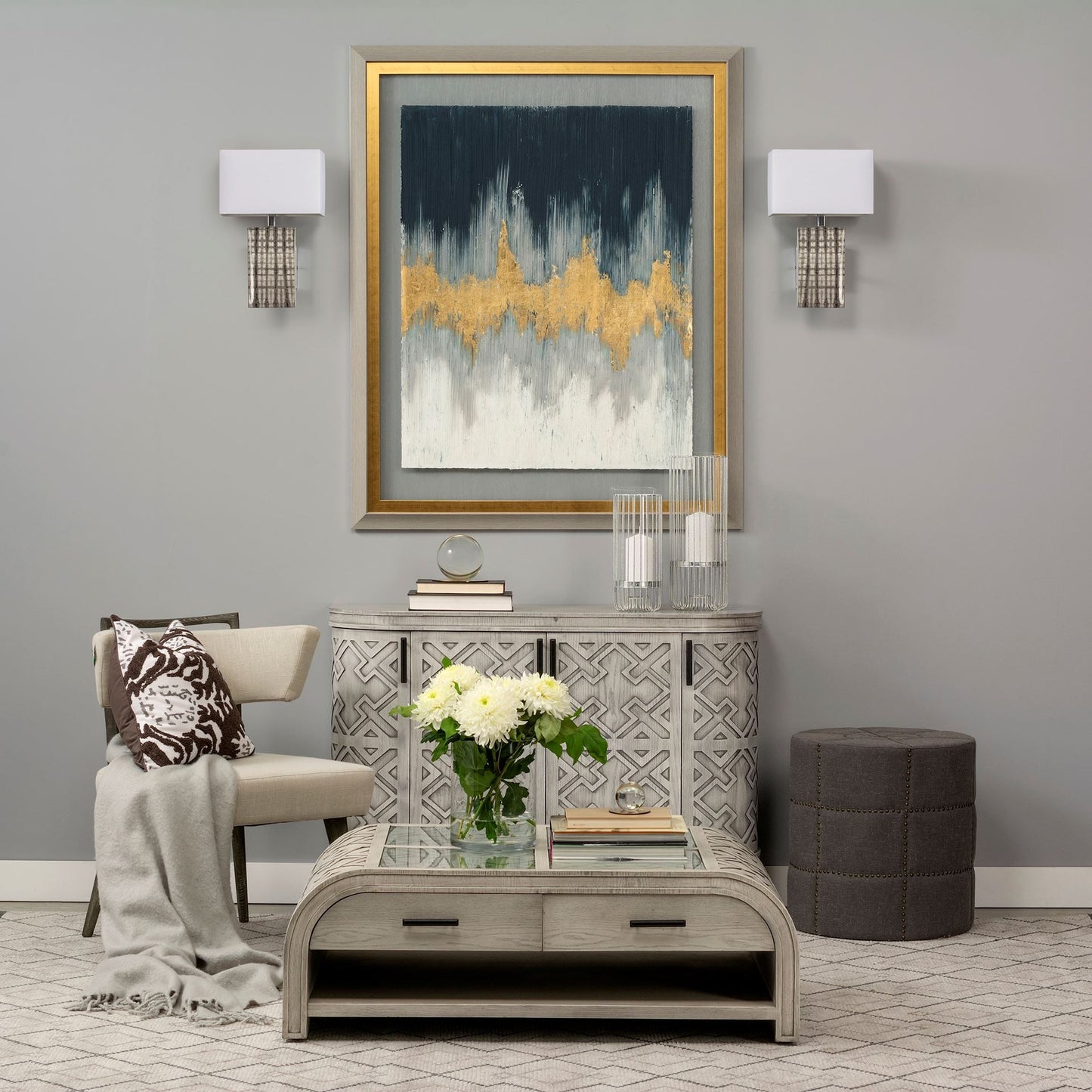 Dark Gray Ottoman with Metal Detailing By Homeroots | Ottomans | Modishstore - 4