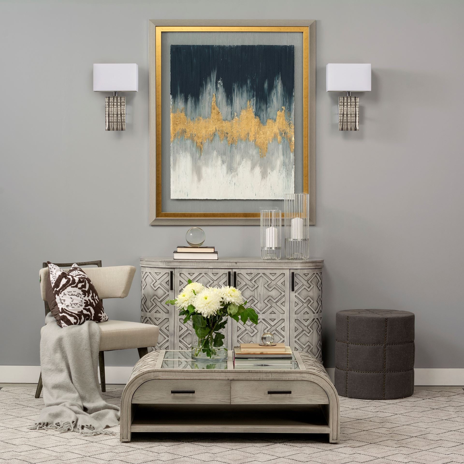 Dark Gray Ottoman with Metal Detailing By Homeroots | Ottomans | Modishstore - 4