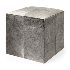 Gray Toned Cowhide Ottoman By Homeroots
