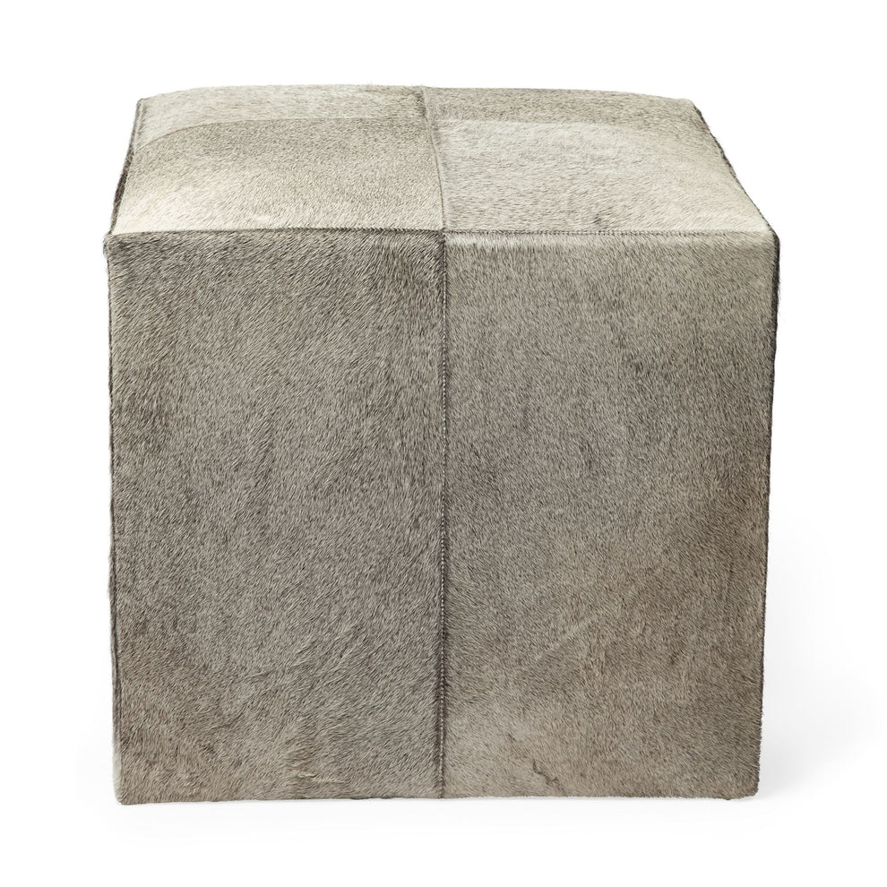 Gray Toned Cowhide Ottoman By Homeroots | Ottomans | Modishstore - 3