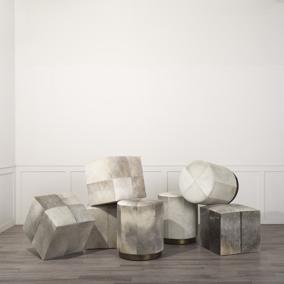 Gray Toned Cowhide Ottoman By Homeroots | Ottomans | Modishstore - 2