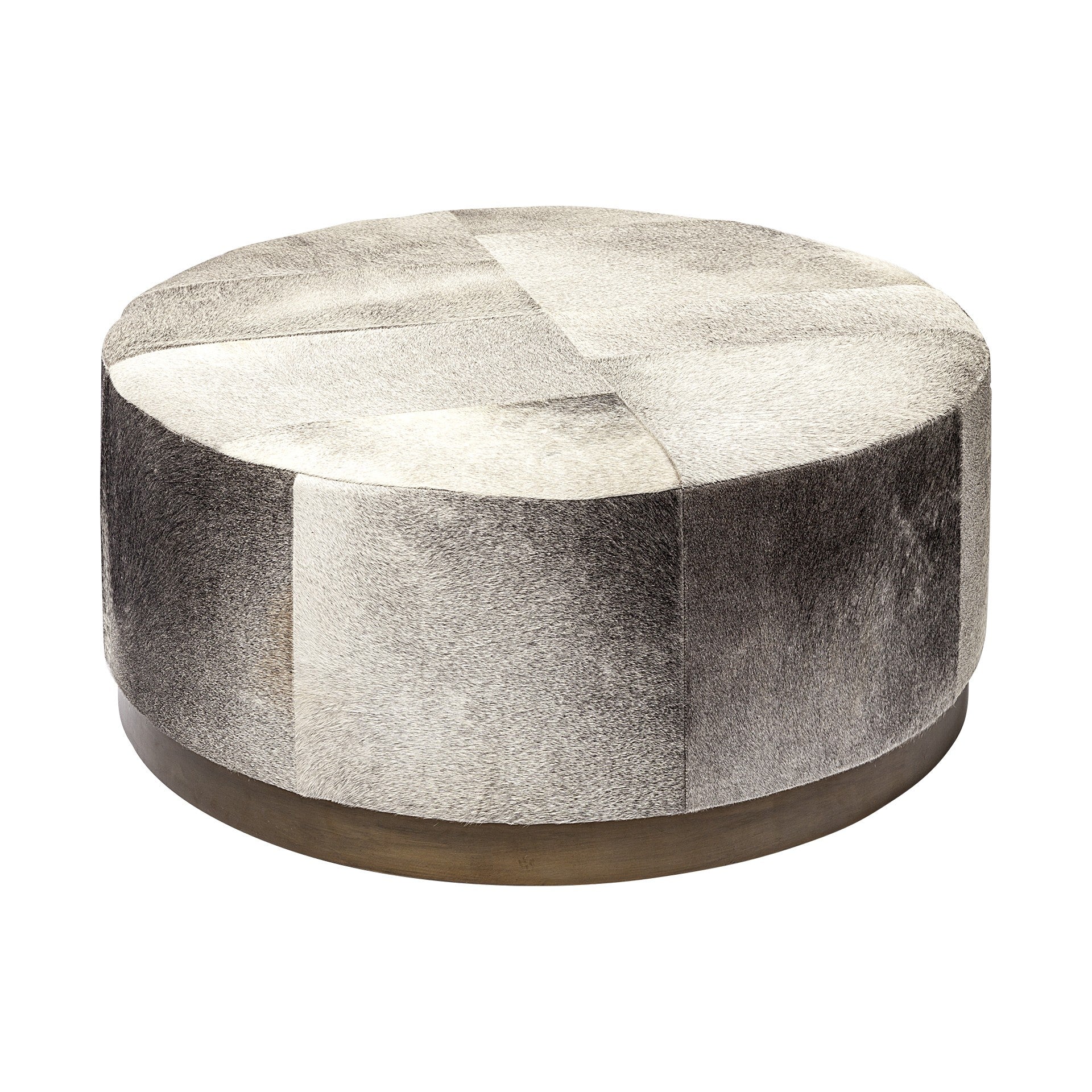 Gray Cowhide Round Ottoman with Metal Base By Homeroots | Ottomans | Modishstore