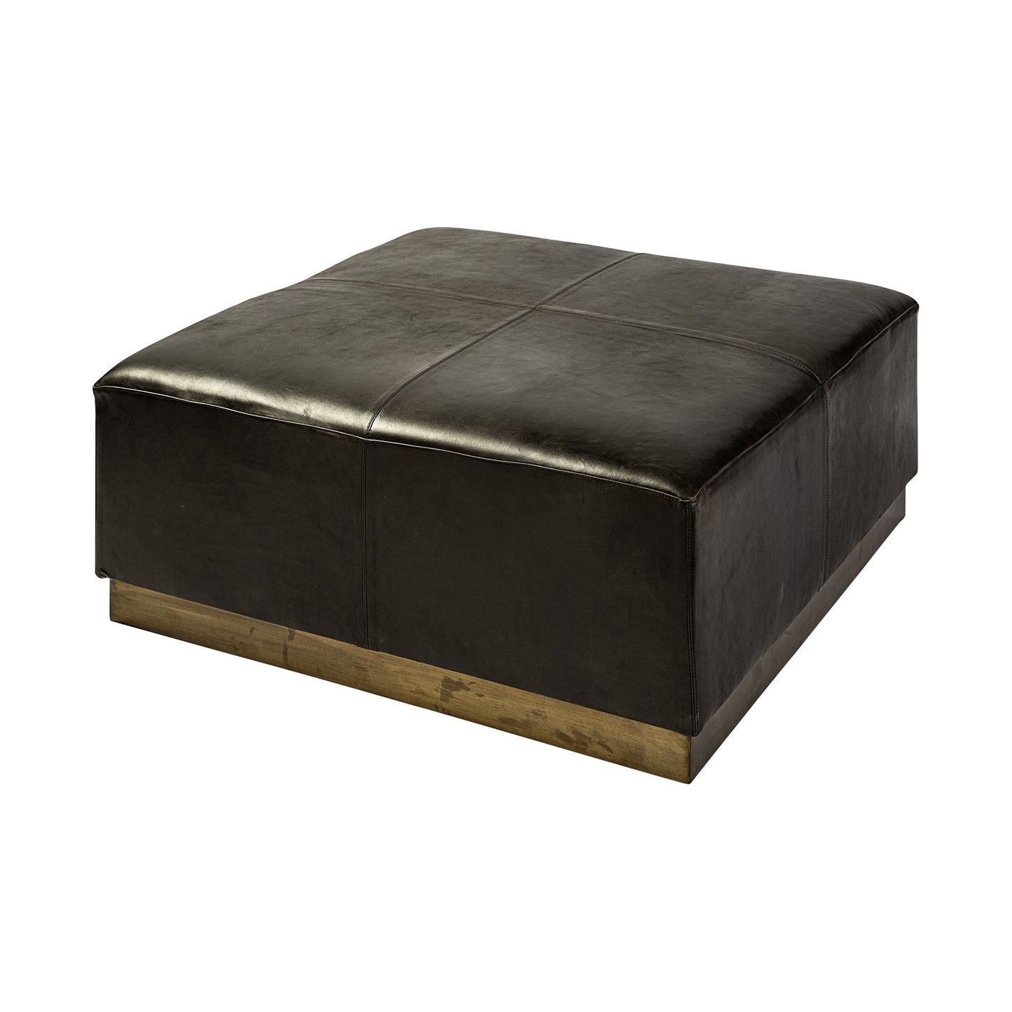 Black Leather Ottoman with Metal Base By Homeroots