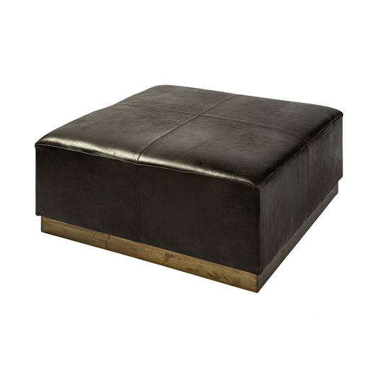 Black Leather Ottoman with Metal Base By Homeroots | Ottomans | Modishstore