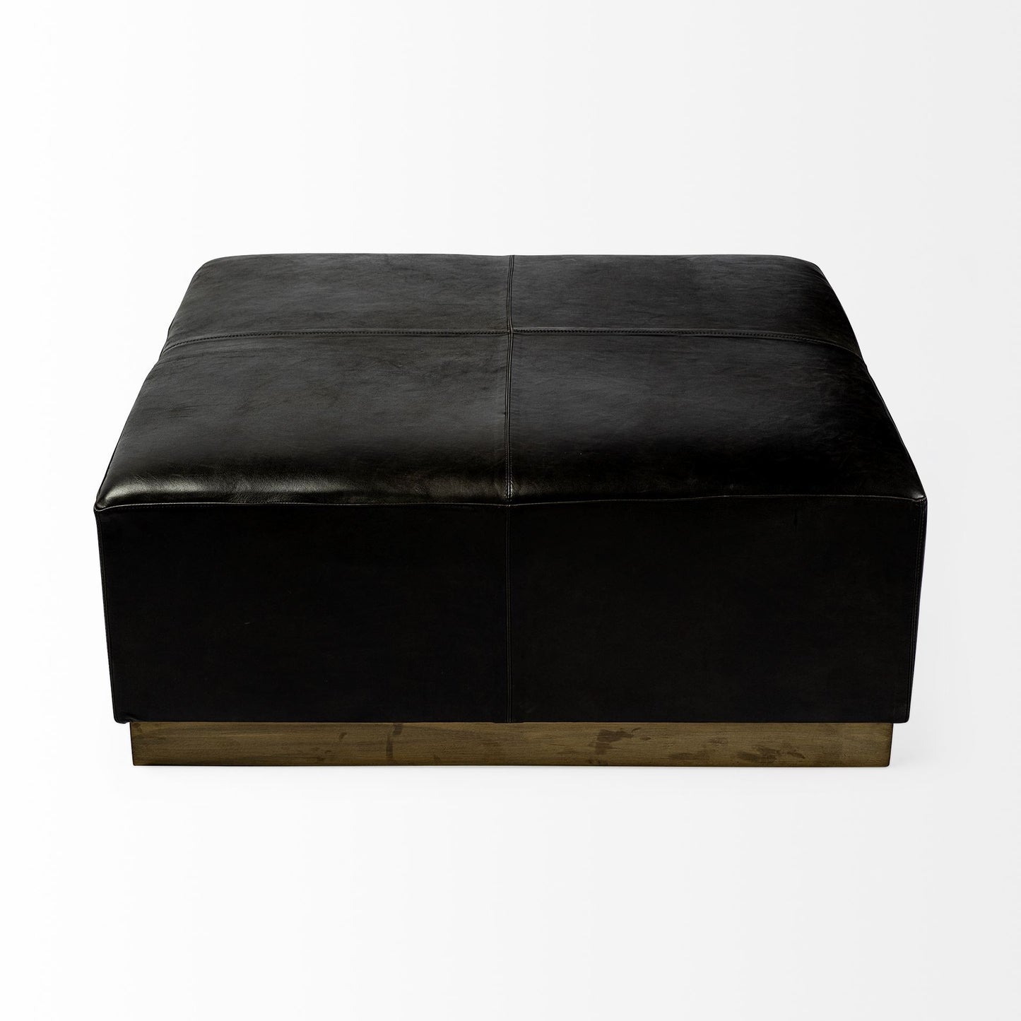 Black Leather Ottoman with Metal Base By Homeroots | Ottomans | Modishstore - 2