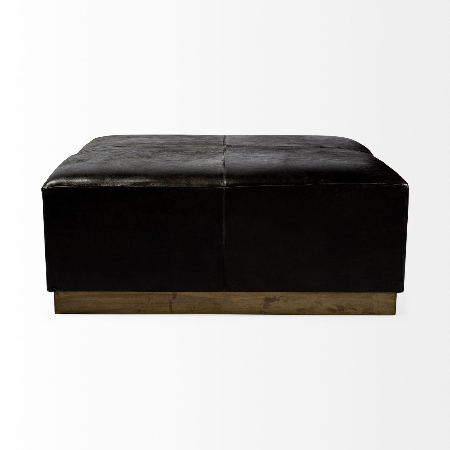 Black Leather Ottoman with Metal Base By Homeroots | Ottomans | Modishstore - 3