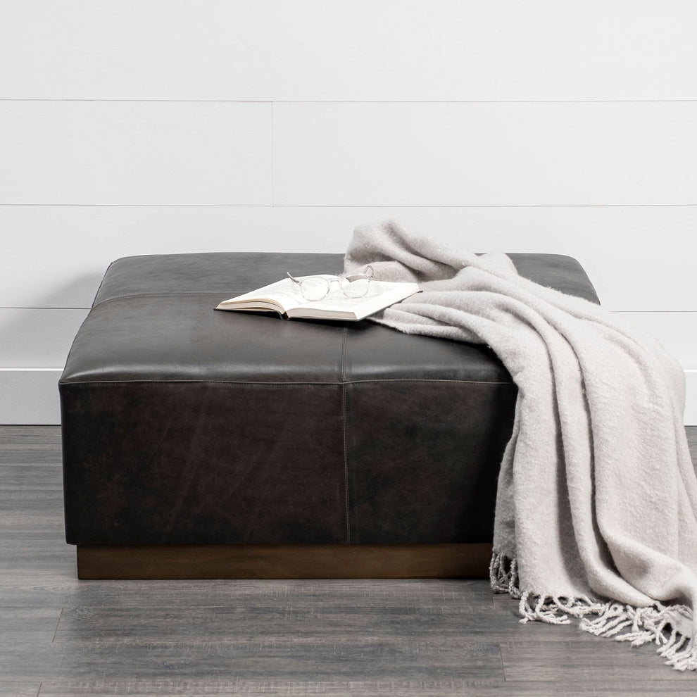 Black Leather Ottoman with Metal Base By Homeroots | Ottomans | Modishstore - 5
