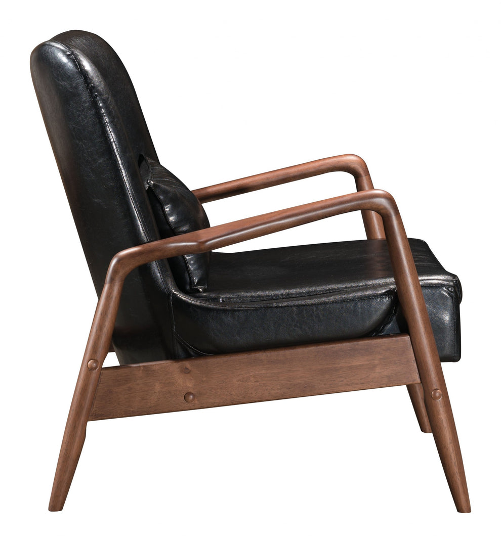 30" Black and Brown Faux Leather Tufted Arm Chair with Ottoman By Homeroots | Armchairs | Modishstore - 3