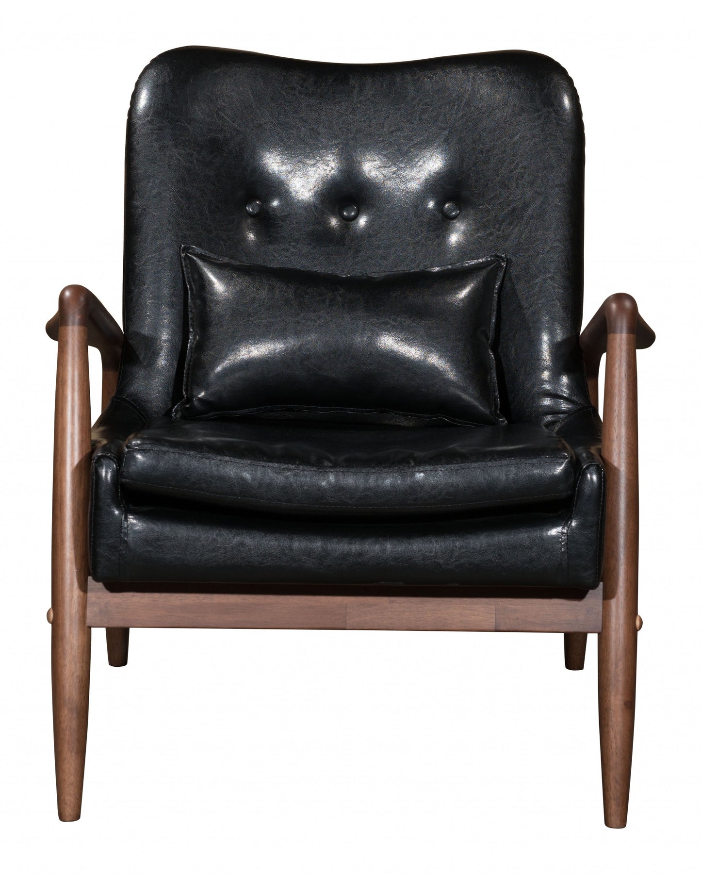 30" Black and Brown Faux Leather Tufted Arm Chair with Ottoman By Homeroots | Armchairs | Modishstore - 4
