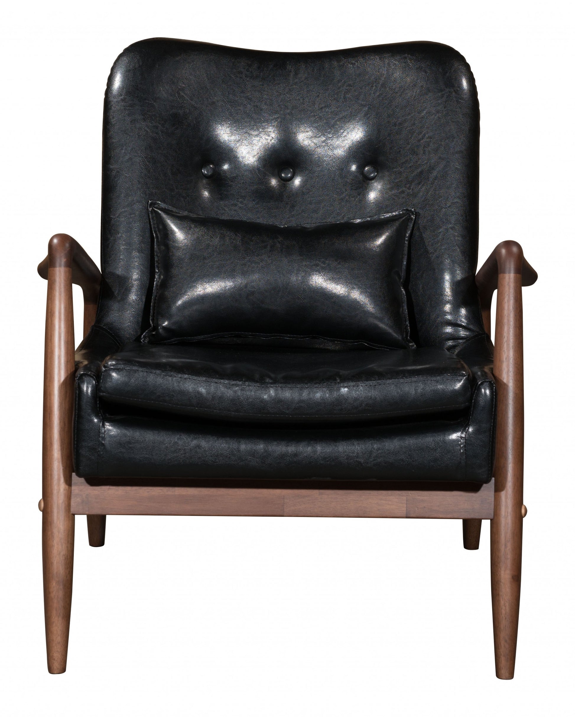 30" Black and Brown Faux Leather Tufted Arm Chair with Ottoman By Homeroots | Armchairs | Modishstore - 4