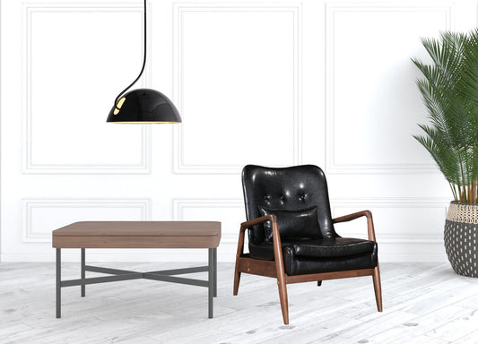 30" Black and Brown Faux Leather Tufted Arm Chair with Ottoman By Homeroots | Armchairs | Modishstore