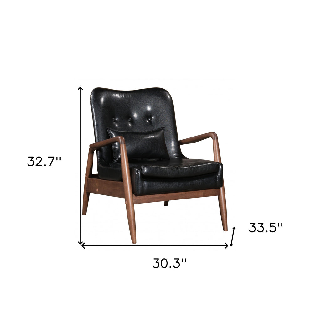 30" Black and Brown Faux Leather Tufted Arm Chair with Ottoman By Homeroots | Armchairs | Modishstore - 9