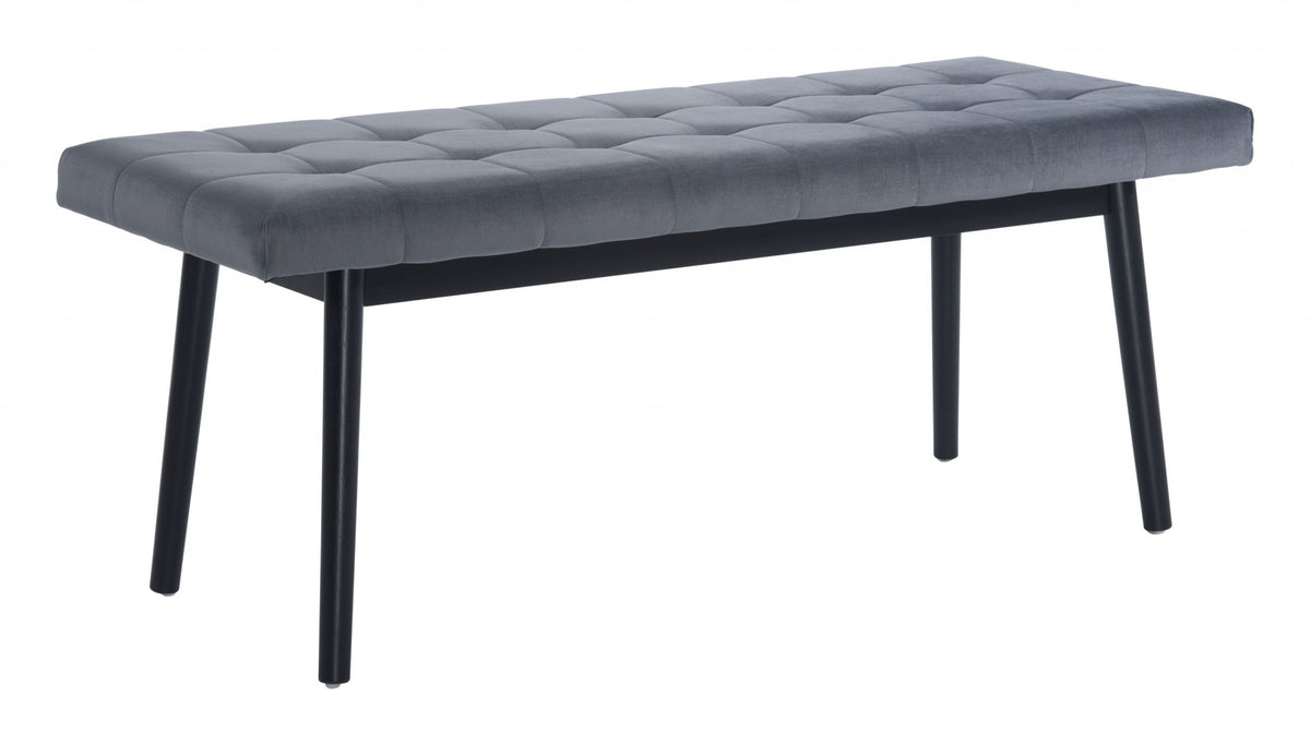 49" Gray And Black Upholstered Velvet Bench By Homeroots | Benches | Modishstore