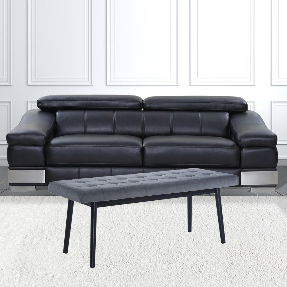 49" Gray And Black Upholstered Velvet Bench By Homeroots | Benches | Modishstore - 4