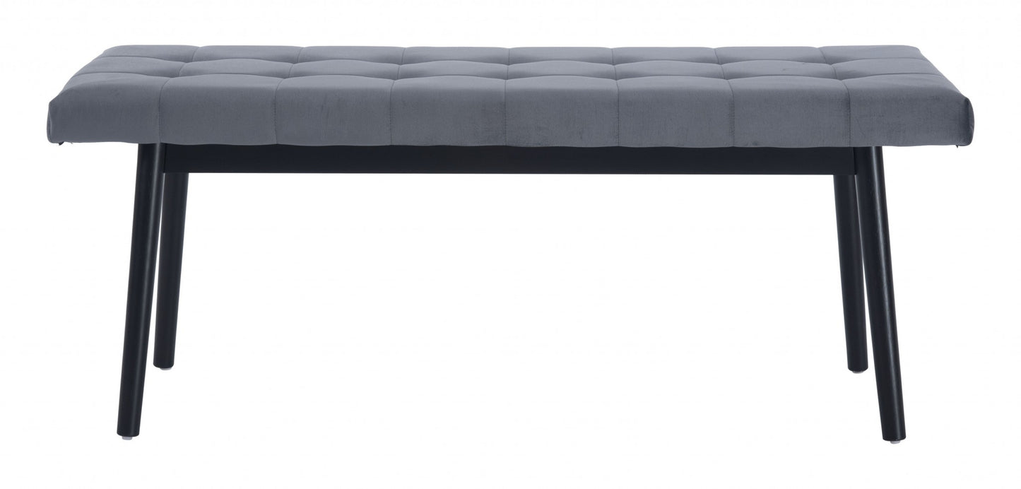 49" Gray And Black Upholstered Velvet Bench By Homeroots | Benches | Modishstore - 3
