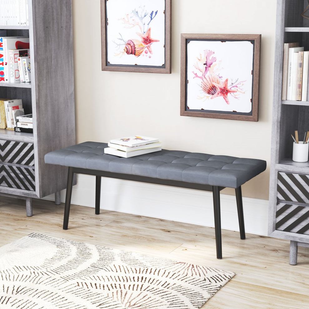 49" Gray And Black Upholstered Velvet Bench By Homeroots | Benches | Modishstore - 6