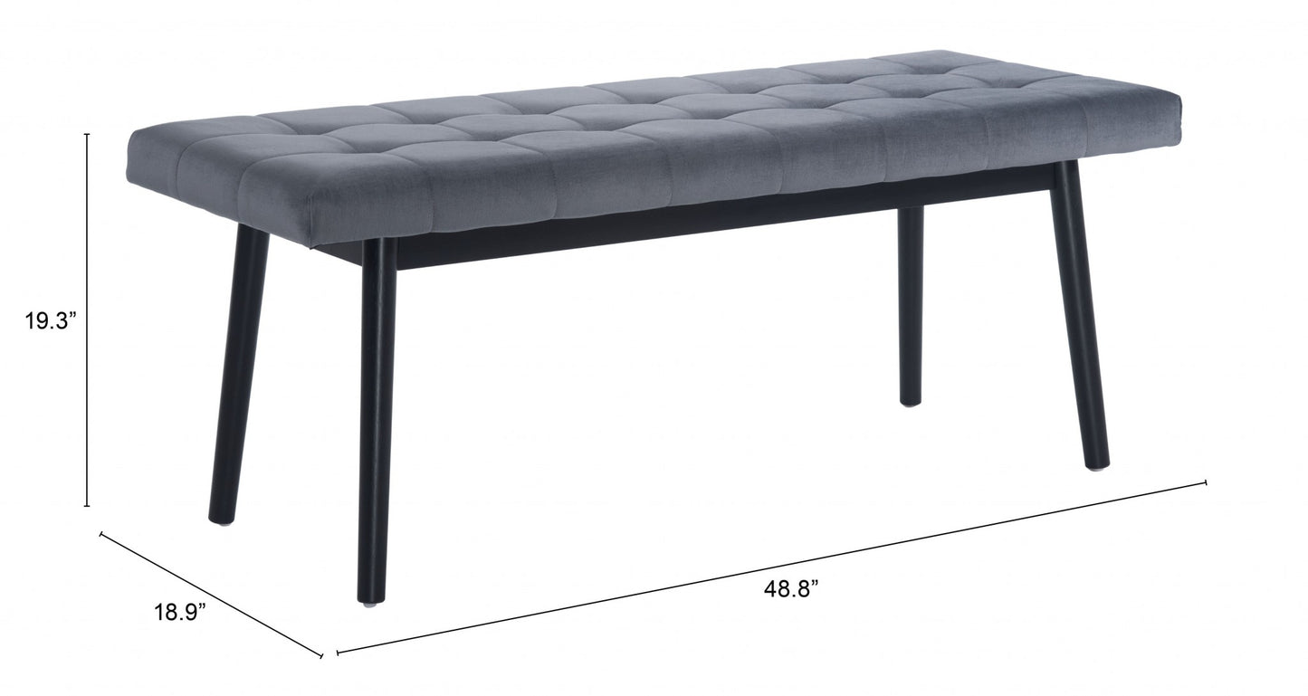 49" Gray And Black Upholstered Velvet Bench By Homeroots | Benches | Modishstore - 7