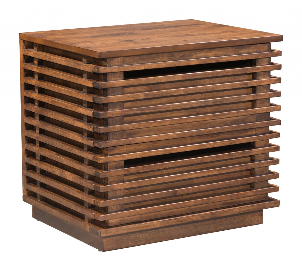 22" Walnut Solid Wood Modern Slat Design End Table with Drawers By Homeroots | End Tables | Modishstore - 3