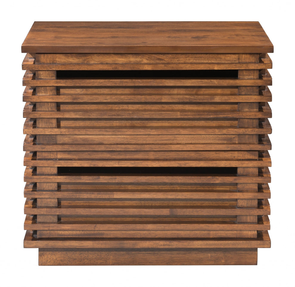 22" Walnut Solid Wood Modern Slat Design End Table with Drawers By Homeroots | End Tables | Modishstore - 8