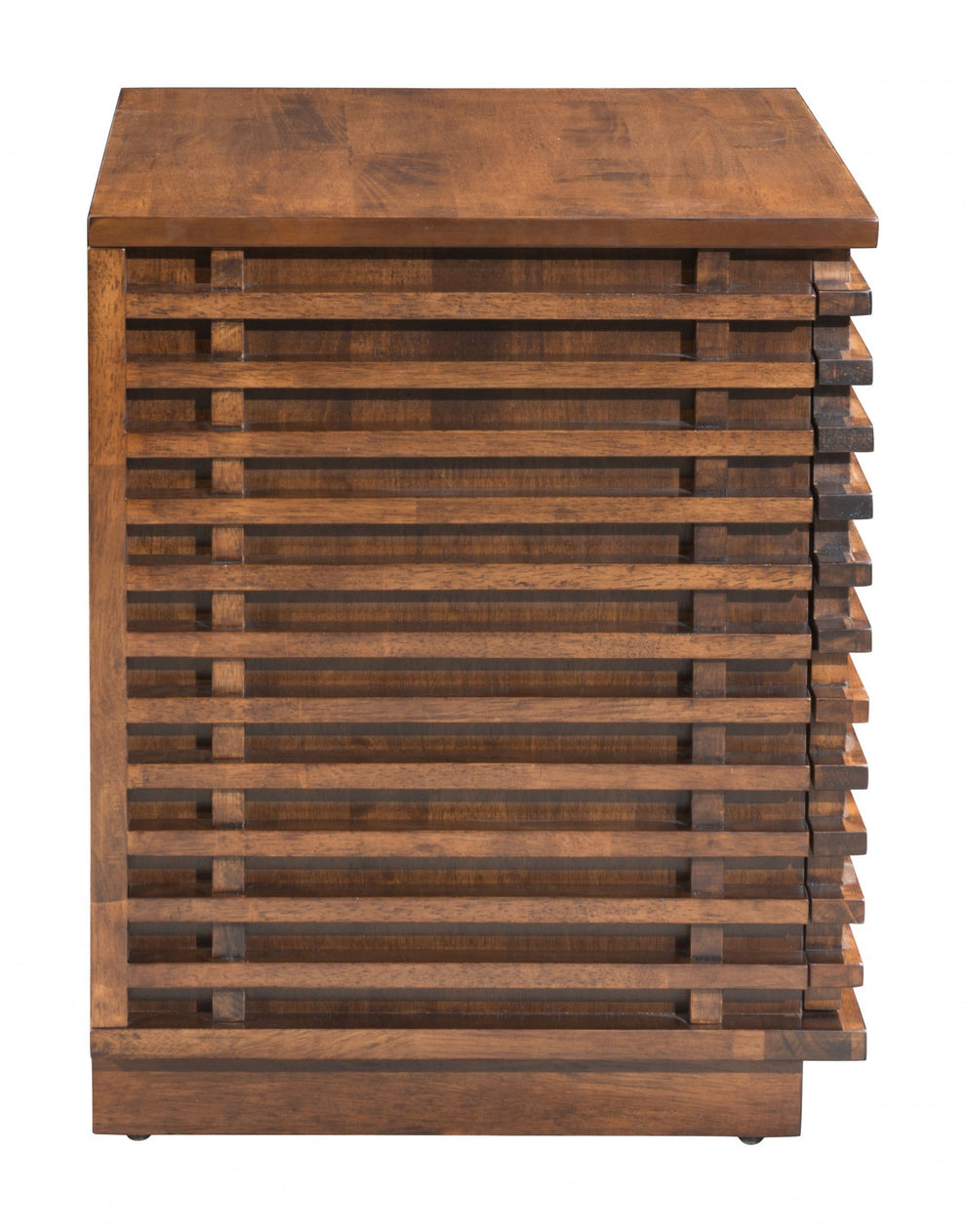 22" Walnut Solid Wood Modern Slat Design End Table with Drawers By Homeroots | End Tables | Modishstore - 4