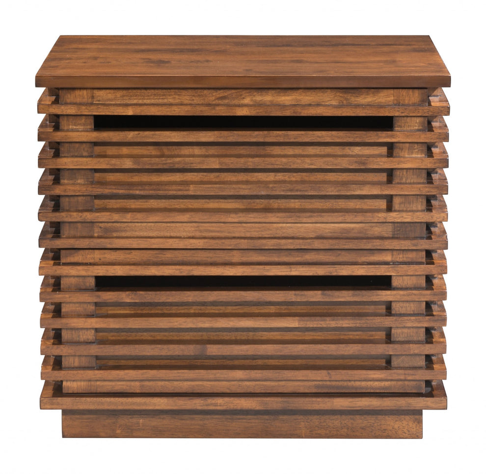 22" Walnut Solid Wood Modern Slat Design End Table with Drawers By Homeroots | End Tables | Modishstore - 2
