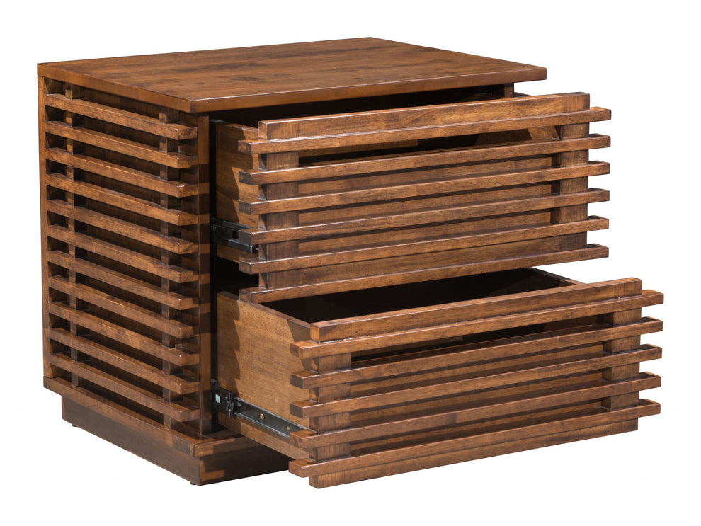 22" Walnut Solid Wood Modern Slat Design End Table with Drawers By Homeroots | End Tables | Modishstore - 6