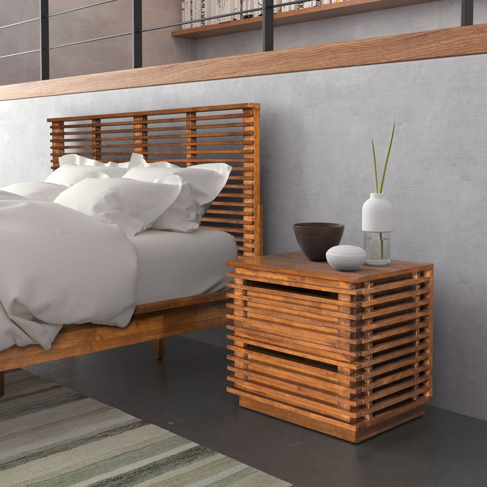 22" Walnut Solid Wood Modern Slat Design End Table with Drawers By Homeroots | End Tables | Modishstore - 9