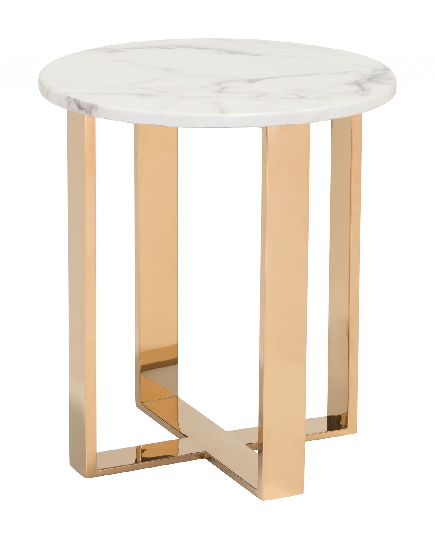 21" Gold And White Stone Round End Table By Homeroots | End Tables | Modishstore - 2