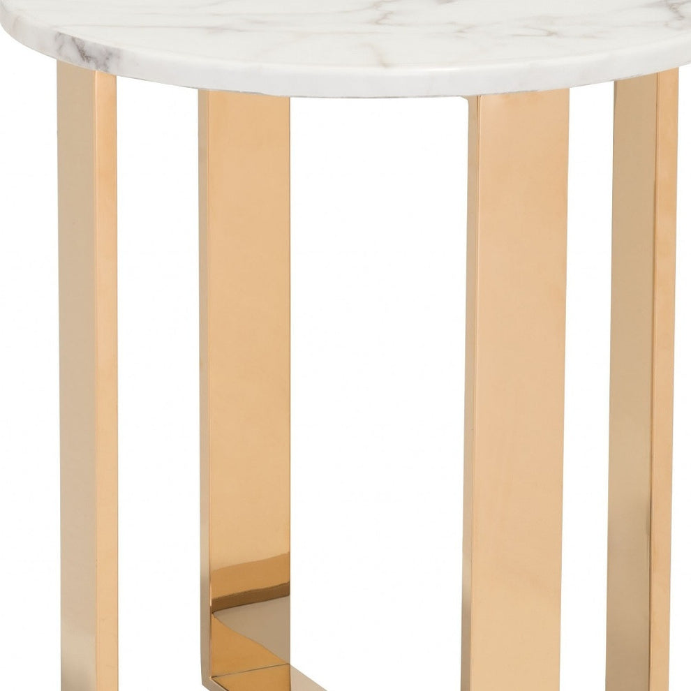21" Gold And White Stone Round End Table By Homeroots | End Tables | Modishstore - 8